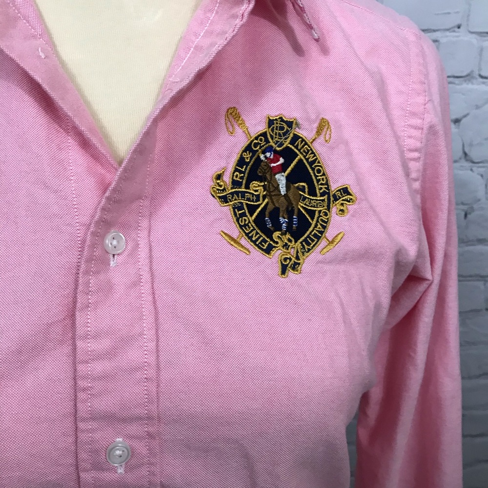 ralph lauren embroidered pink button down 🌸